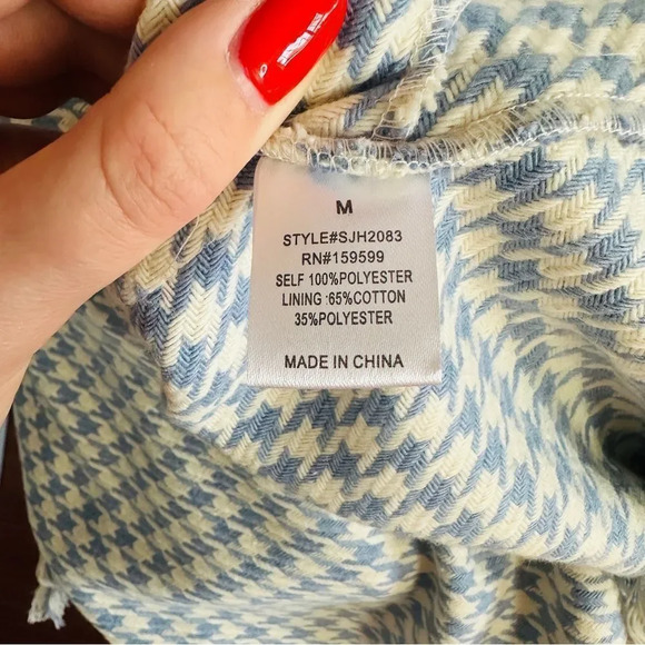 Shero Houndstooth Tassel Trim Blue and White Fringe Shacket Jacket - Picture 13 of 13